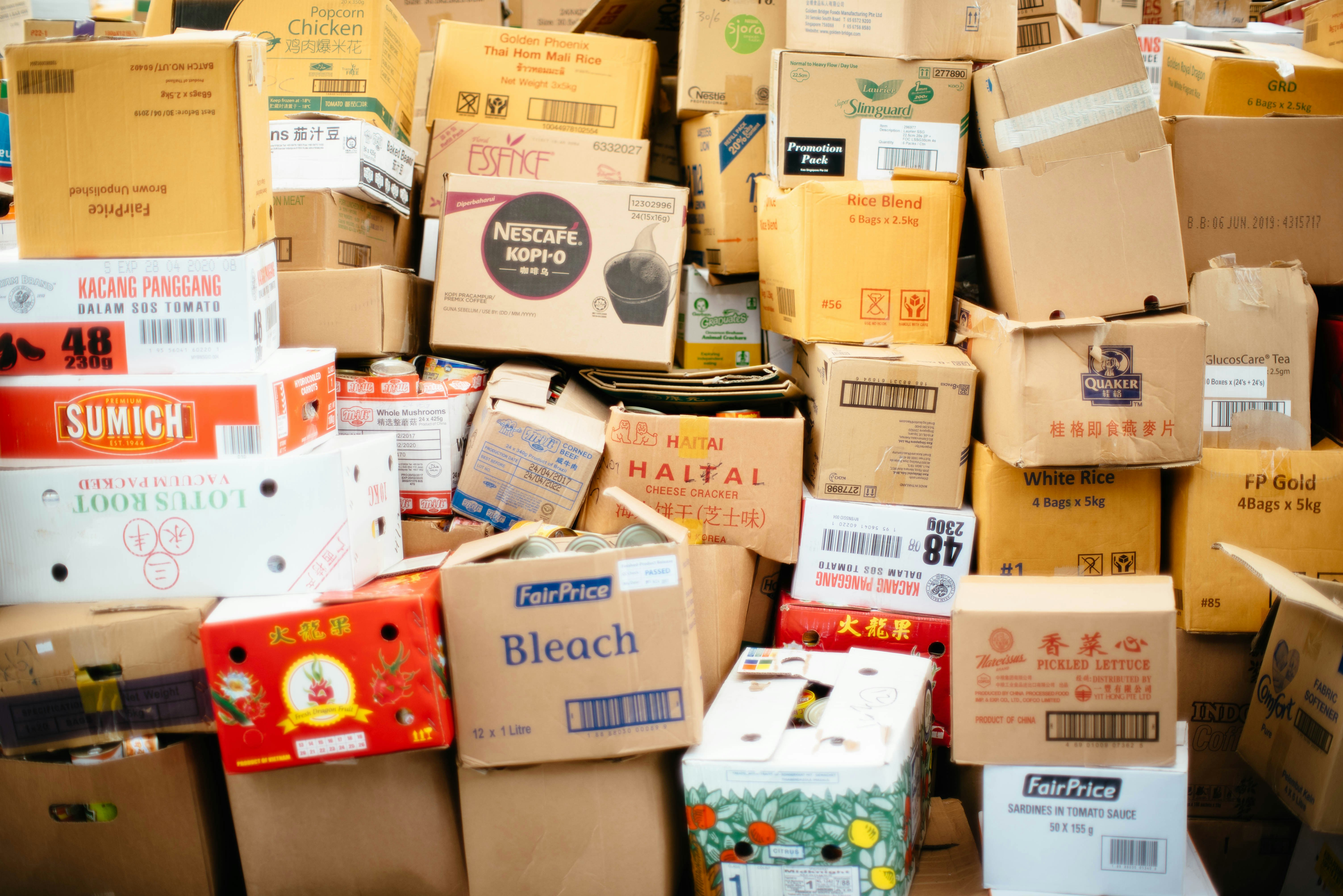 A stack of boxes on a pallet.