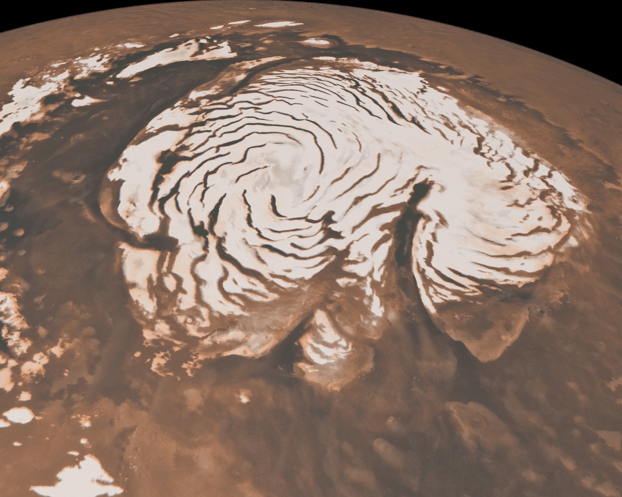An image of Mars's northern ice cap.